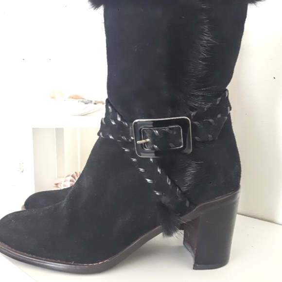 KINGFREED Leather Above Ankle Black Suede boot Fur trimmed EUC  sz 36 ( 6.-6.5) - Picture 6 of 8